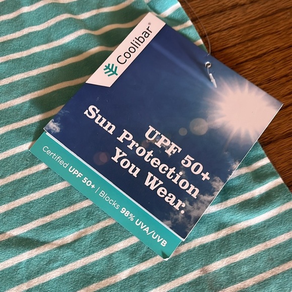 Coolibar Sun Protective Aqua Striped Hooded Zip Up Cover Up Size XS New With Tag - Picture 7 of 13